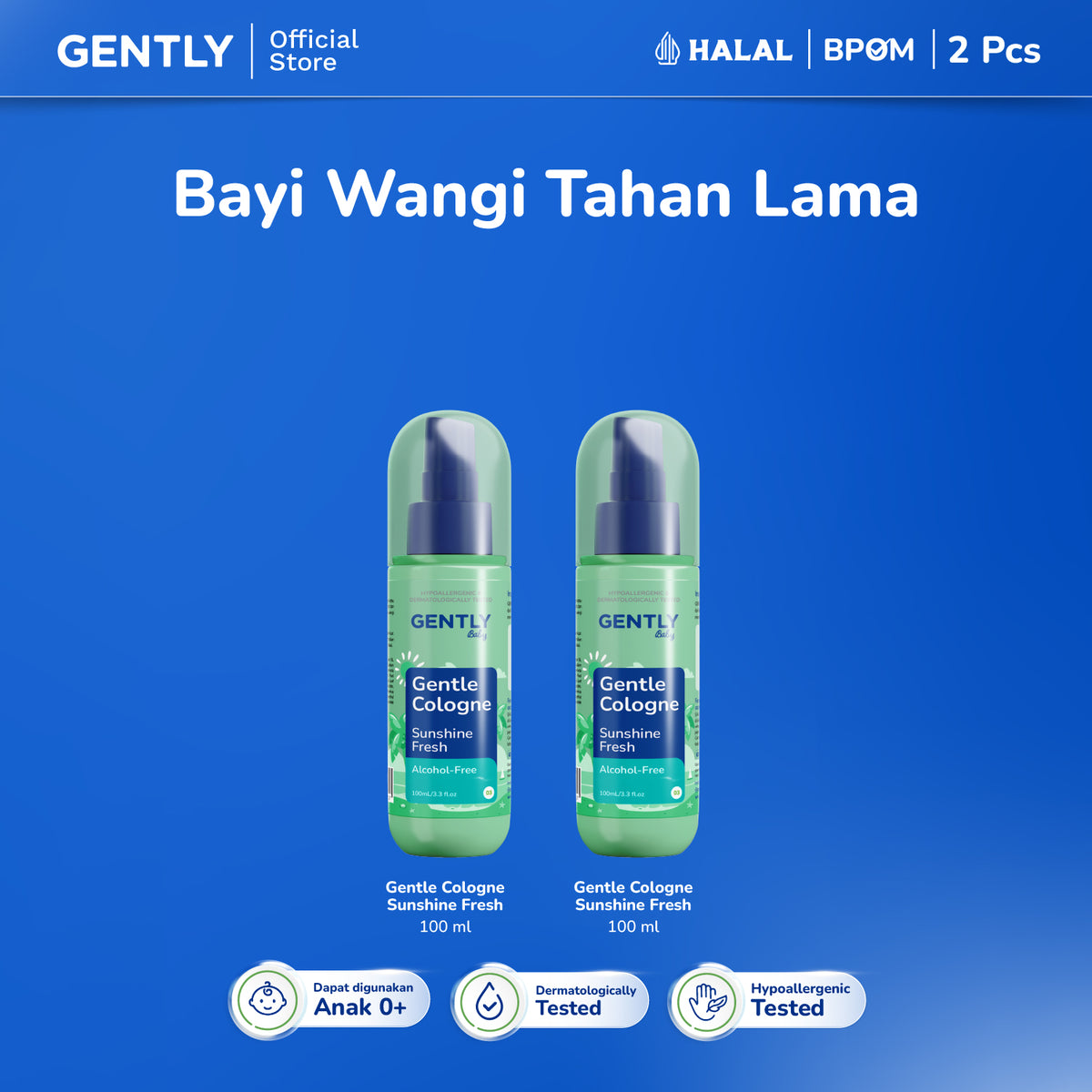 GENTLY Baby Gentle Cologne - Parfum Bayi Non Alkohol - Wangi Parfum Tahan Lama - Newborn & Sensitive-skin Friendly