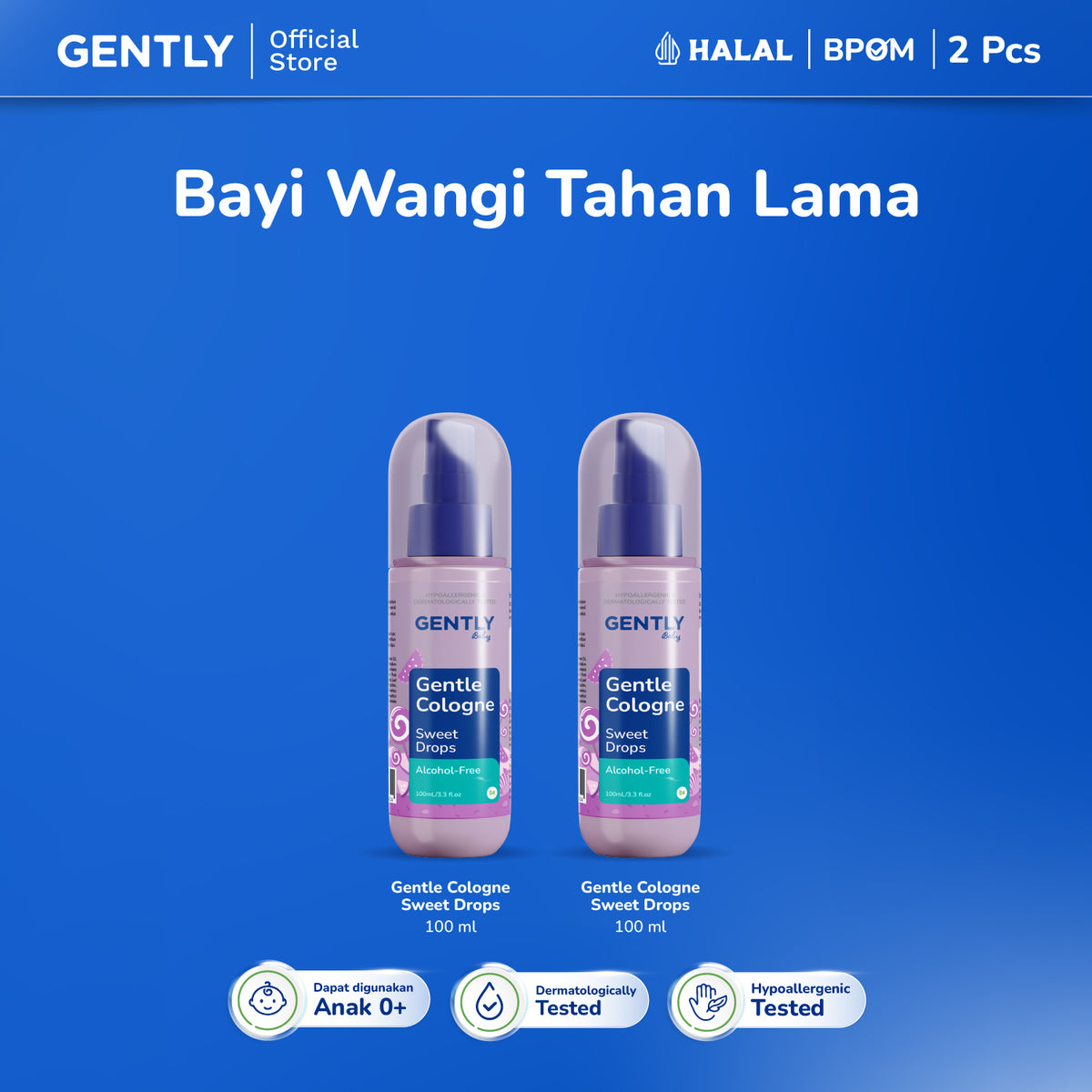GENTLY Baby Gentle Cologne - Parfum Bayi Non Alkohol - Wangi Parfum Tahan Lama - Newborn & Sensitive-skin Friendly