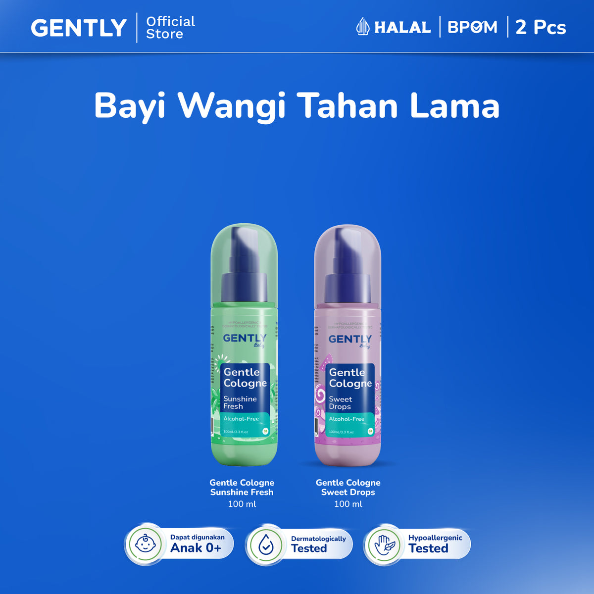 GENTLY Baby Gentle Cologne - Parfum Bayi Non Alkohol - Wangi Parfum Tahan Lama - Newborn & Sensitive-skin Friendly