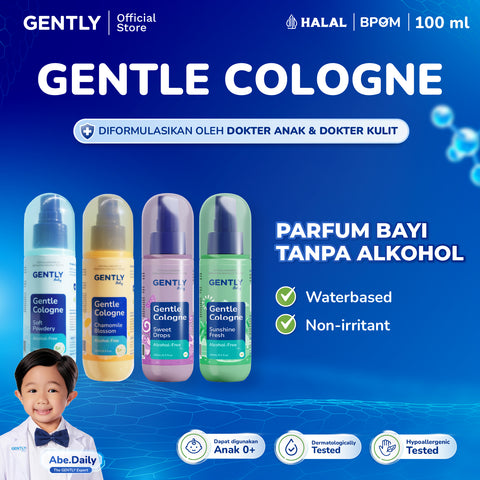 GENTLY Baby Gentle Cologne - Parfum Bayi Non Alkohol - Wangi Parfum Tahan Lama - Newborn & Sensitive-skin Friendly