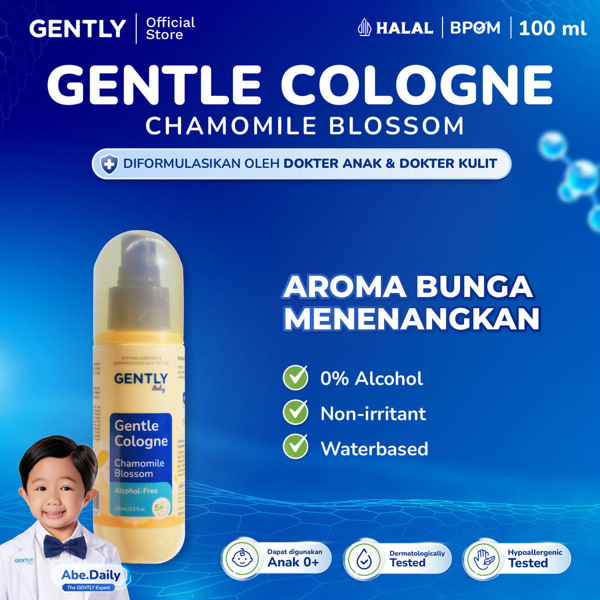 GENTLY Baby Gentle Cologne - Parfum Bayi Non Alkohol - Wangi Parfum Tahan Lama - Newborn & Sensitive-skin Friendly