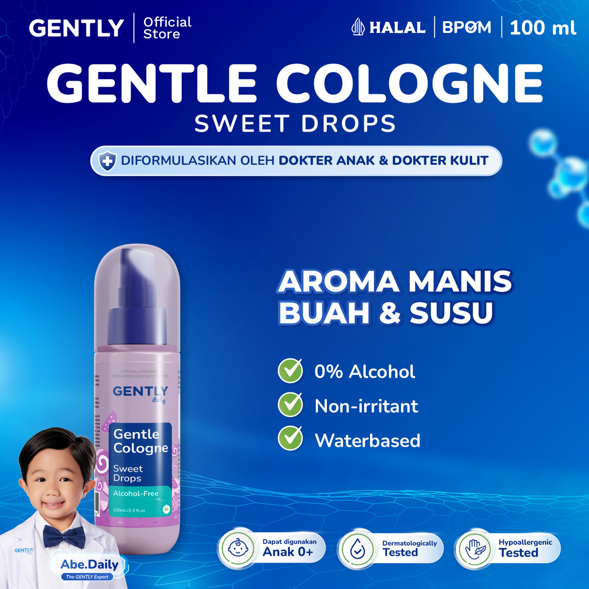 GENTLY Baby Gentle Cologne - Parfum Bayi Non Alkohol - Wangi Parfum Tahan Lama - Newborn & Sensitive-skin Friendly