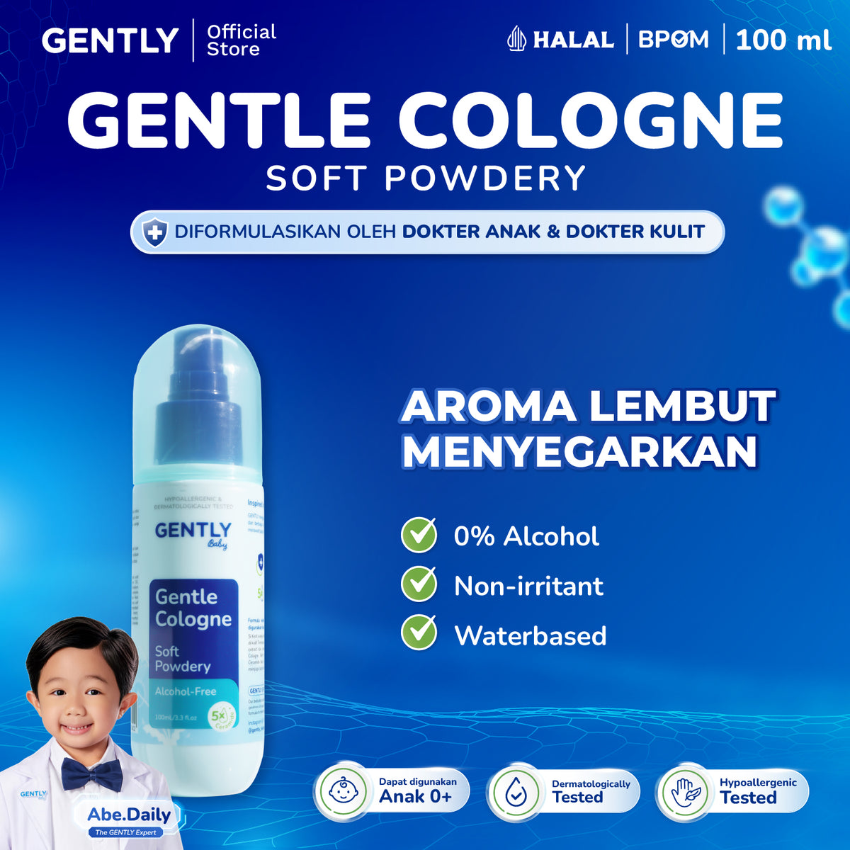 GENTLY Baby Gentle Cologne - Parfum Bayi Non Alkohol - Wangi Parfum Tahan Lama - Newborn & Sensitive-skin Friendly