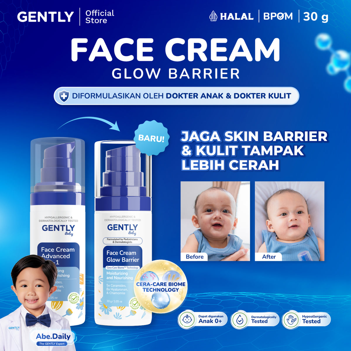 GENTLY Baby Face Cream Glow Barrier 30g | Pelembap Wajah Bayi Jaga Skin Barrier & Kulit Tampak Lebih Cerah | Skincare Bayi