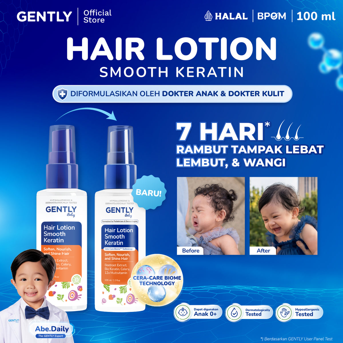 GENTLY Baby Hair Lotion 100ml | Lotion Melebatkan & Melembutkan Rambut Anak | Hair Care Bayi & Anak-Anak