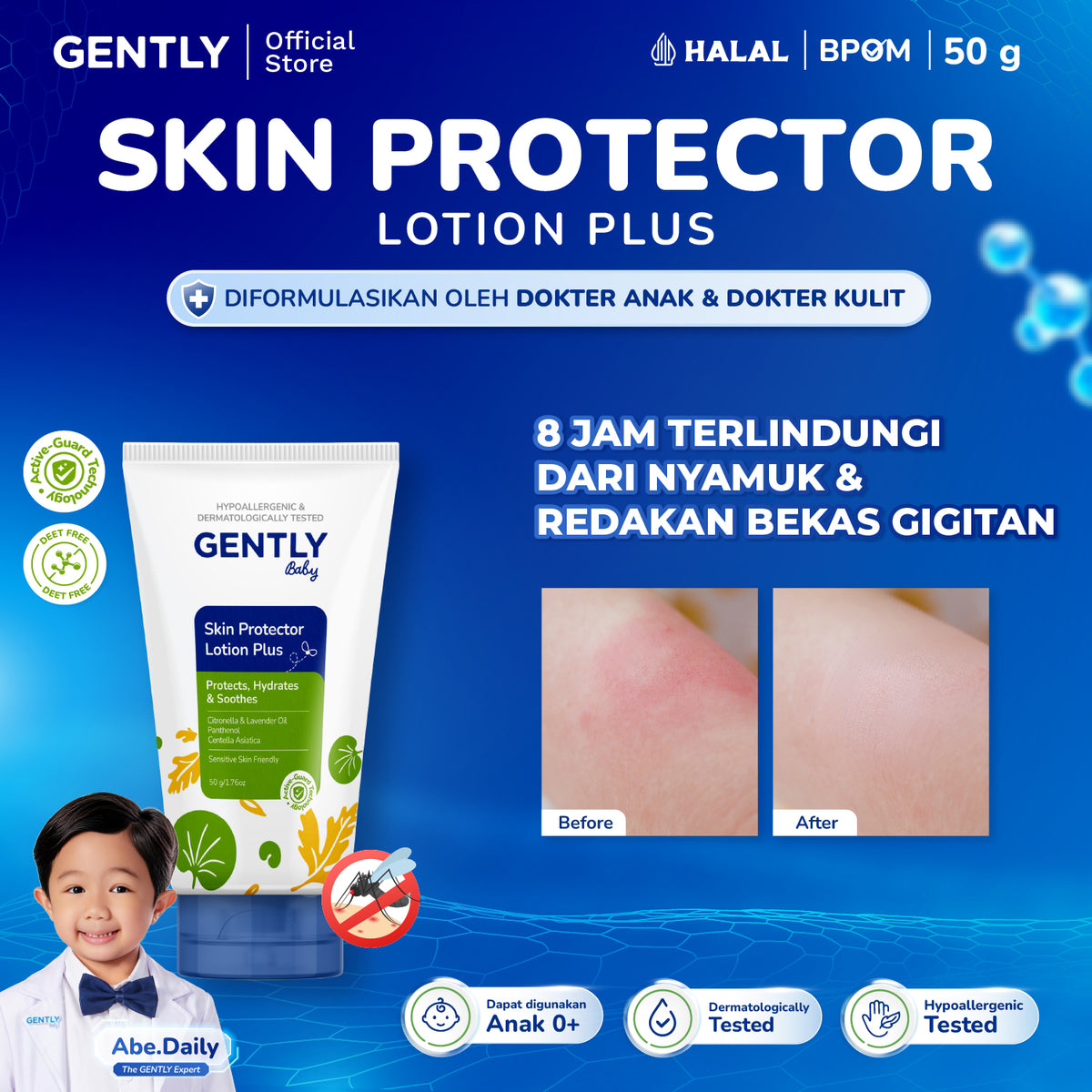 GENTLY Baby Skin Protector Lotion Plus 50gr - Anti Nyamuk Bayi Citronella | Lotion Anti Nyamuk 8 Jam untuk Bayi & Anak | Cream Anti Nyamuk