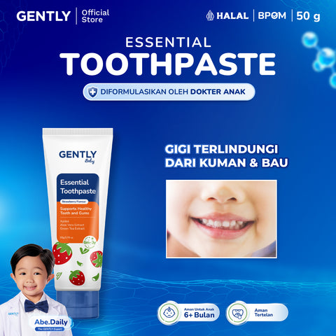 GENTLY Baby Essential Toothpaste - Pasta Gigi Bayi Anak 50 gr | Aman Tertelan | Rasa Strawberry