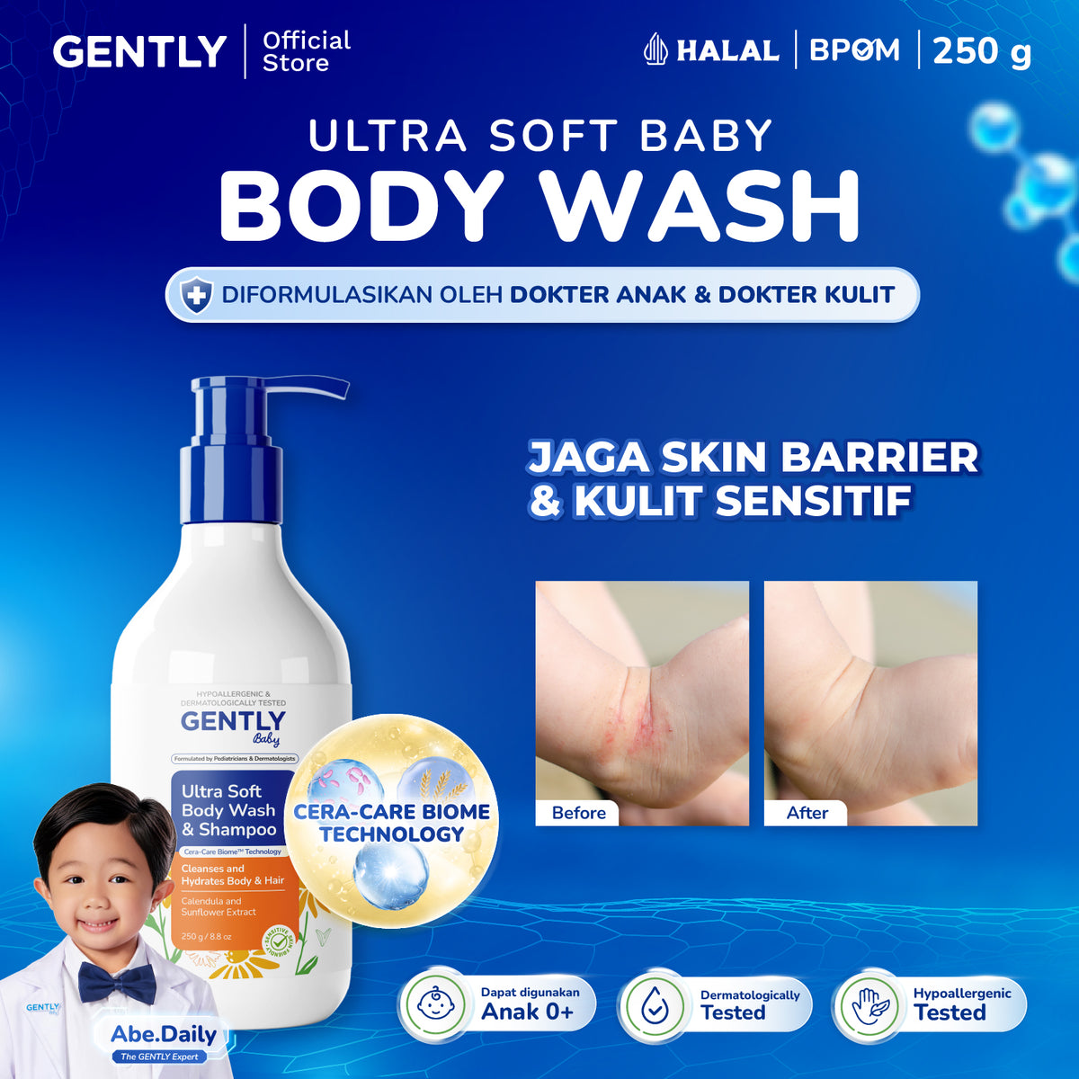 GENTLY Baby Ultra Soft Body Wash & Shampoo Pump 250ml | Sabun & Shampoo Bayi  2in1 Menutrisi Kulit dan Rambut