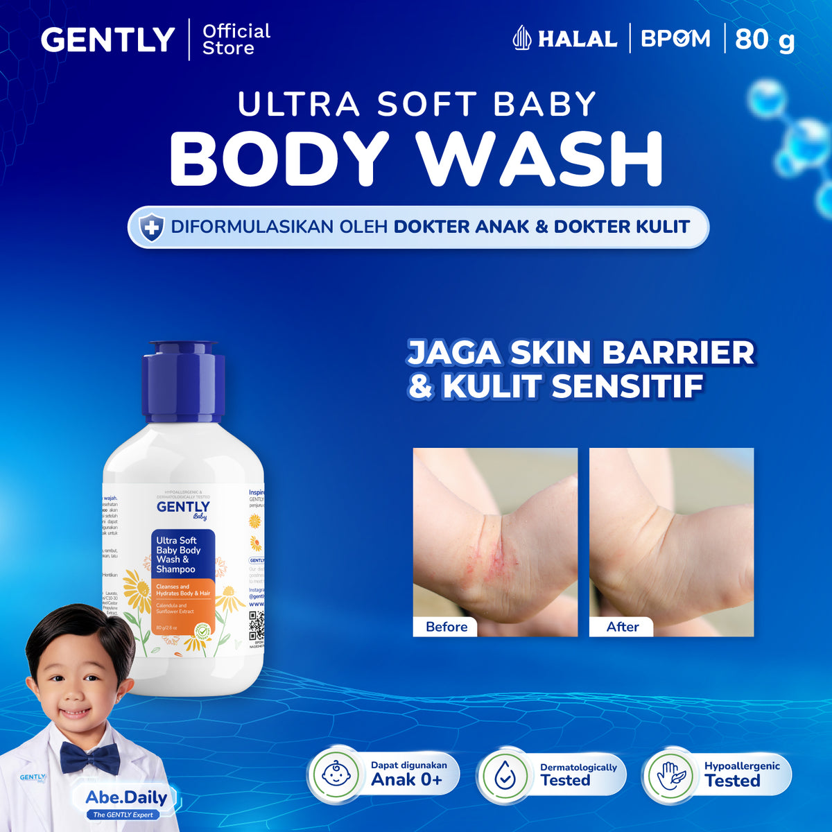 GENTLY Baby Ultra Soft Body Wash & Shampoo Pump 250ml | Sabun & Shampoo Bayi  2in1 Menutrisi Kulit dan Rambut