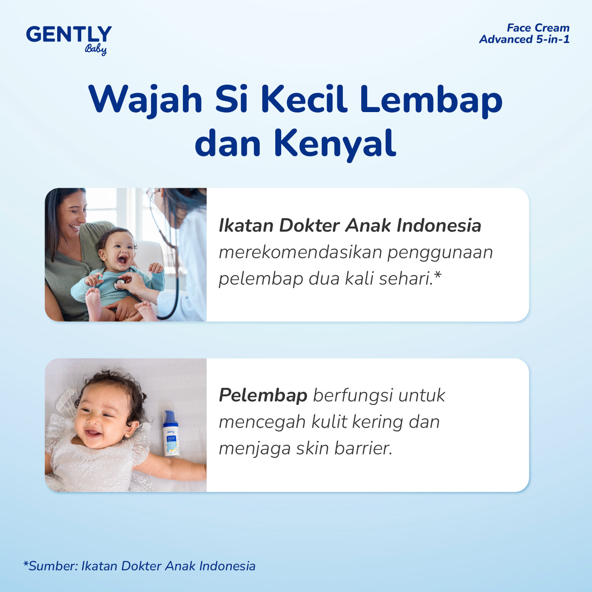 GENTLY Baby Face Cream Glow Barrier 30g | Pelembap Wajah Bayi Jaga Skin Barrier & Kulit Tampak Lebih Cerah | Skincare Bayi