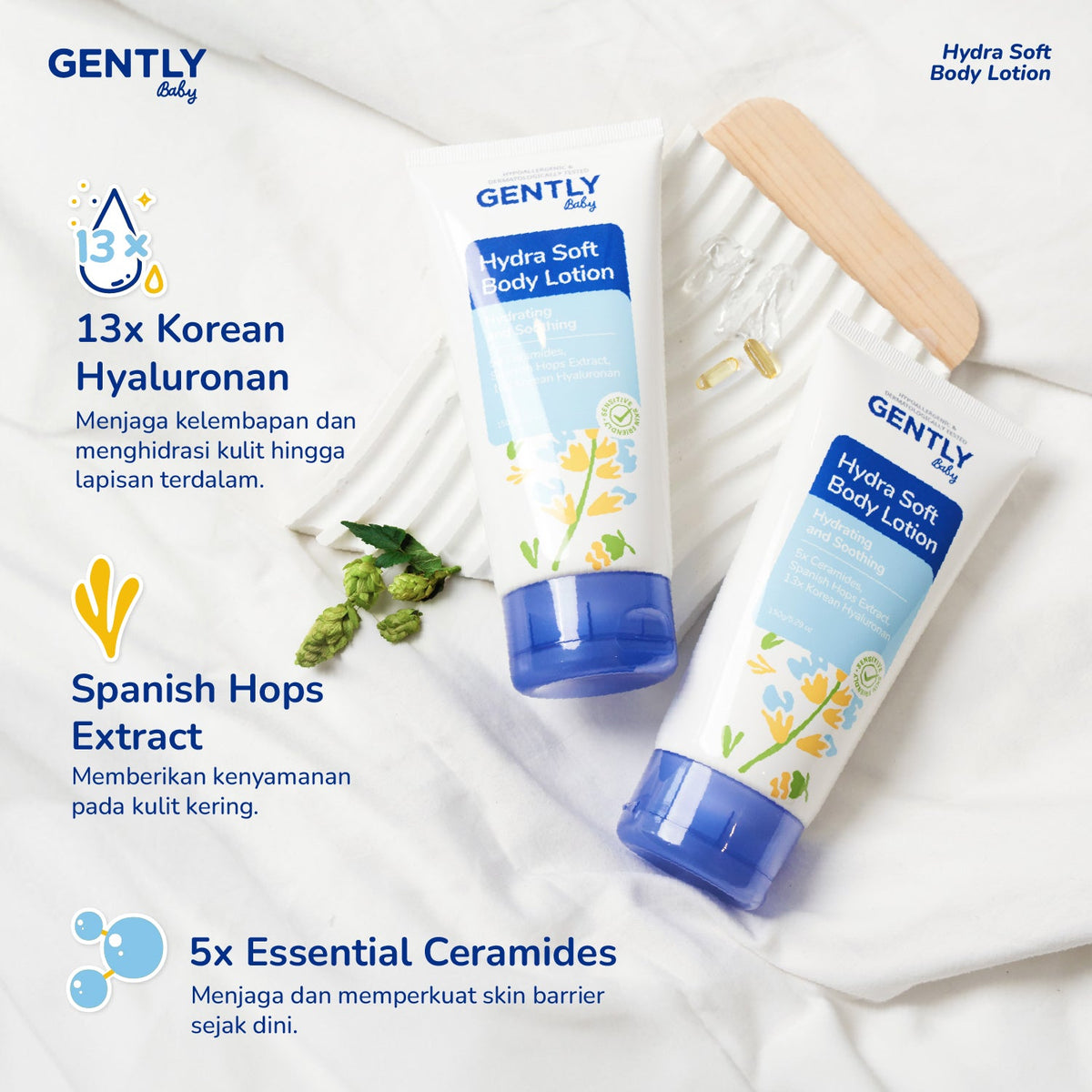 GENTLY Baby Hydra Soft Body Lotion 150g | Lotion Bayi Kulit Lembap 24 Jam, Sehat, Skin Barrier Terawat | Lotion Anak Untuk Kulit Kering dan Sensitif
