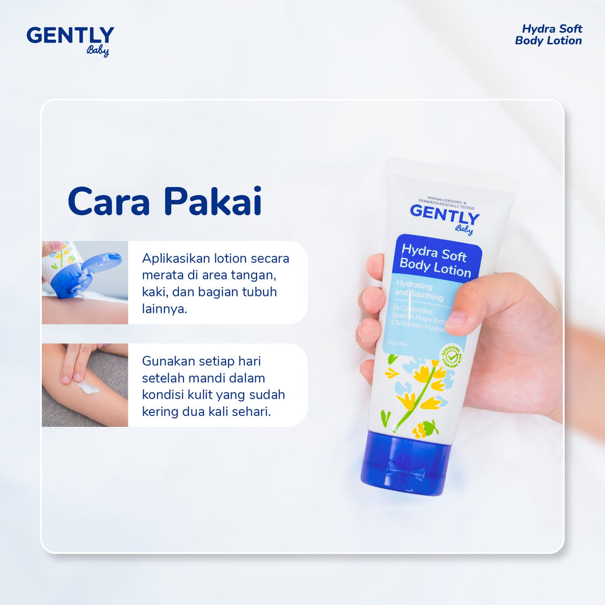 GENTLY Baby Hydra Soft Body Lotion 150g | Lotion Bayi Kulit Lembap 24 Jam, Sehat, Skin Barrier Terawat | Lotion Anak Untuk Kulit Kering dan Sensitif