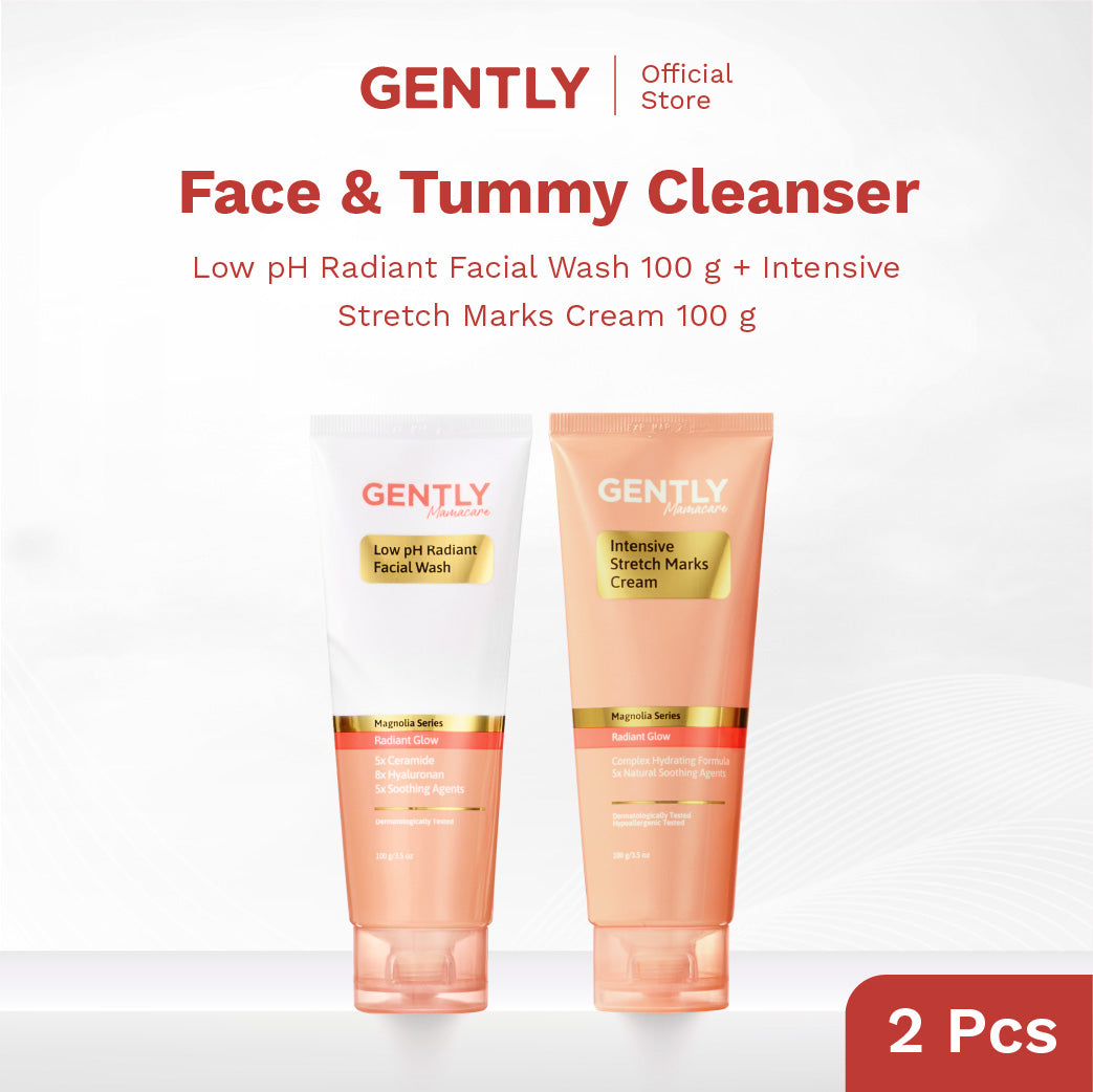 GENTLY Face & Tummy Cleanser |  Intensive Stretch Marks Cream 100 g +  Low pH Radiant Facial Wash 100 ml