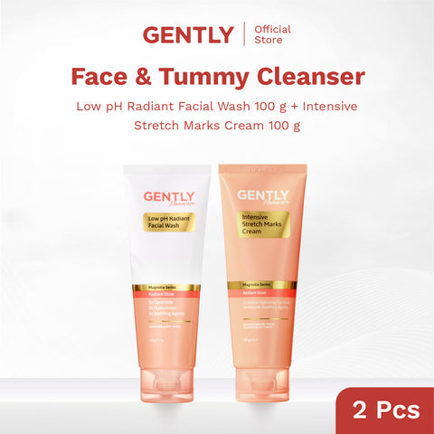 GENTLY Face & Tummy Cleanser |  Intensive Stretch Marks Cream 100 g +  Low pH Radiant Facial Wash 100 ml