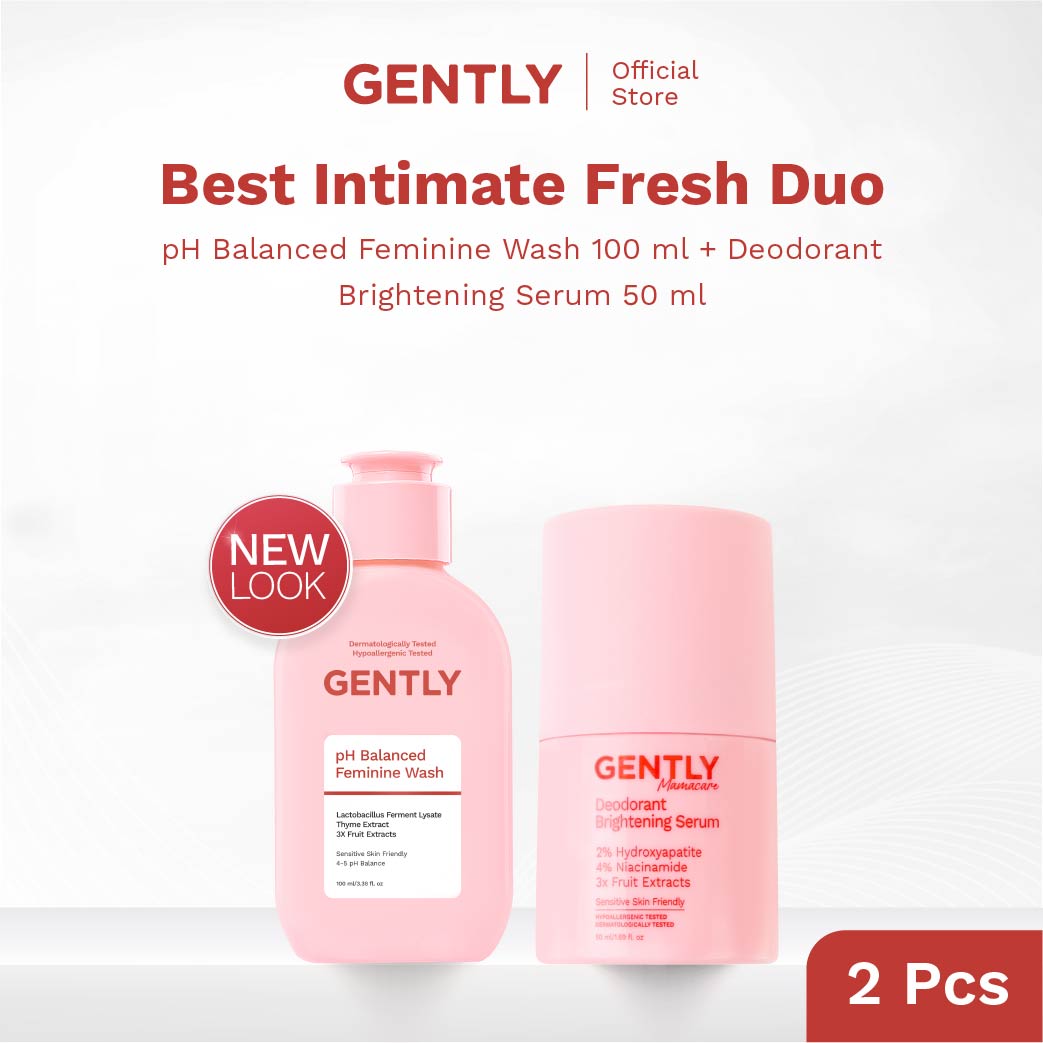 GENTLY pH Balanced Feminine Wash 100ml & 60ml - Pembersih Kewanitaan Kurangi Gatal, Bau, Keputihan - Natural & Lembut untuk kulit Sensitive - Dermatologically dan Hypoallergenic