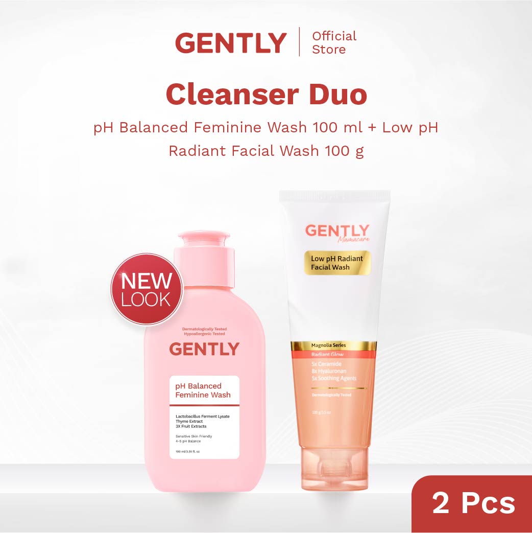 GENTLY pH Balanced Feminine Wash 100ml & 60ml - Pembersih Kewanitaan Kurangi Gatal, Bau, Keputihan - Natural & Lembut untuk kulit Sensitive - Dermatologically dan Hypoallergenic