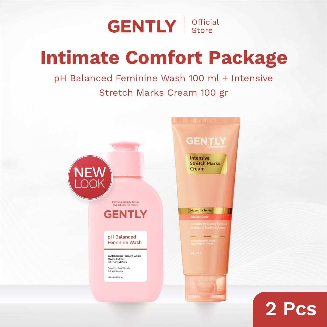 GENTLY pH Balanced Feminine Wash 100ml & 60ml - Pembersih Kewanitaan Kurangi Gatal, Bau, Keputihan - Natural & Lembut untuk kulit Sensitive - Dermatologically dan Hypoallergenic