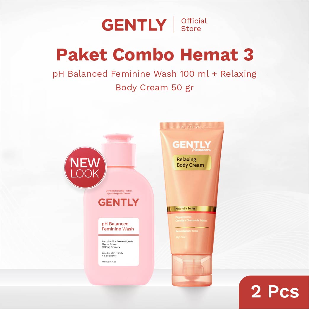 GENTLY pH Balanced Feminine Wash 100ml & 60ml - Pembersih Kewanitaan Kurangi Gatal, Bau, Keputihan - Natural & Lembut untuk kulit Sensitive - Dermatologically dan Hypoallergenic