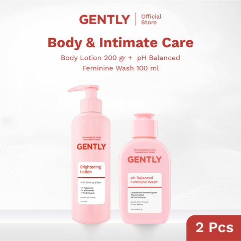 GENTLY Paket Hemat | pH Balanced Feminine Wash Fruit Series 100ml + Brightening Lotion 200gr | Feminine Wash Sabun Miss V | Body Lotion Mencerahkan | Untuk Kulit Sensitif