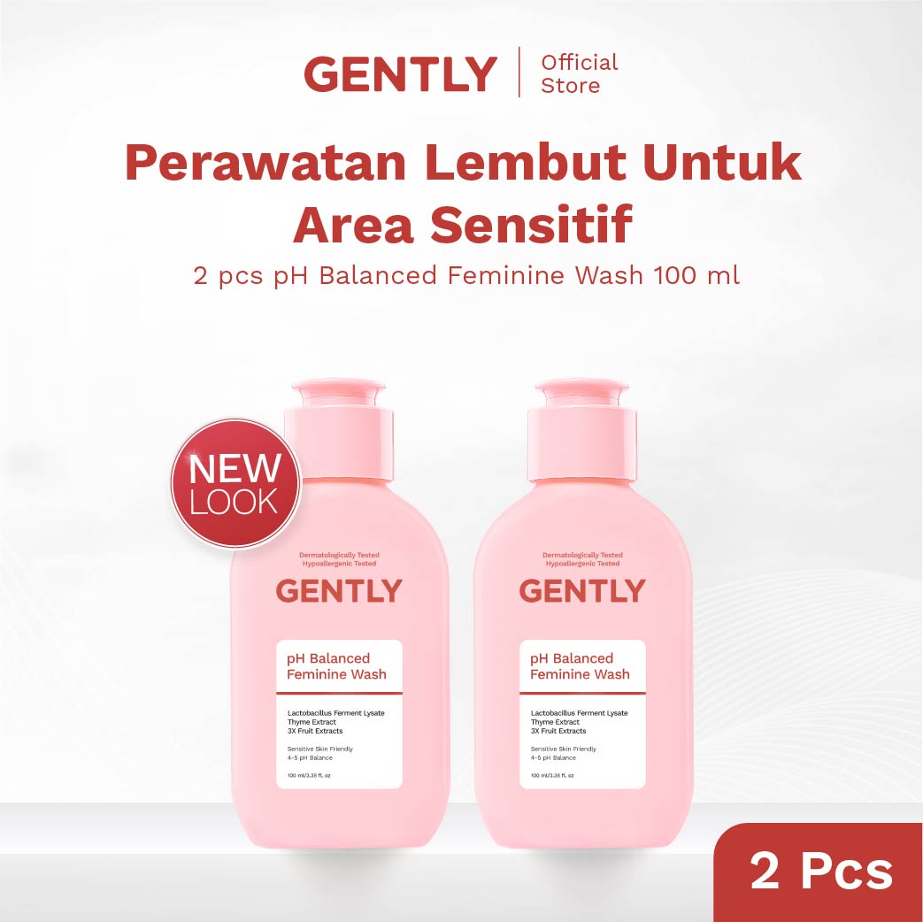 GENTLY pH Balanced Feminine Wash 100ml & 60ml - Pembersih Kewanitaan Kurangi Gatal, Bau, Keputihan - Natural & Lembut untuk kulit Sensitive - Dermatologically dan Hypoallergenic
