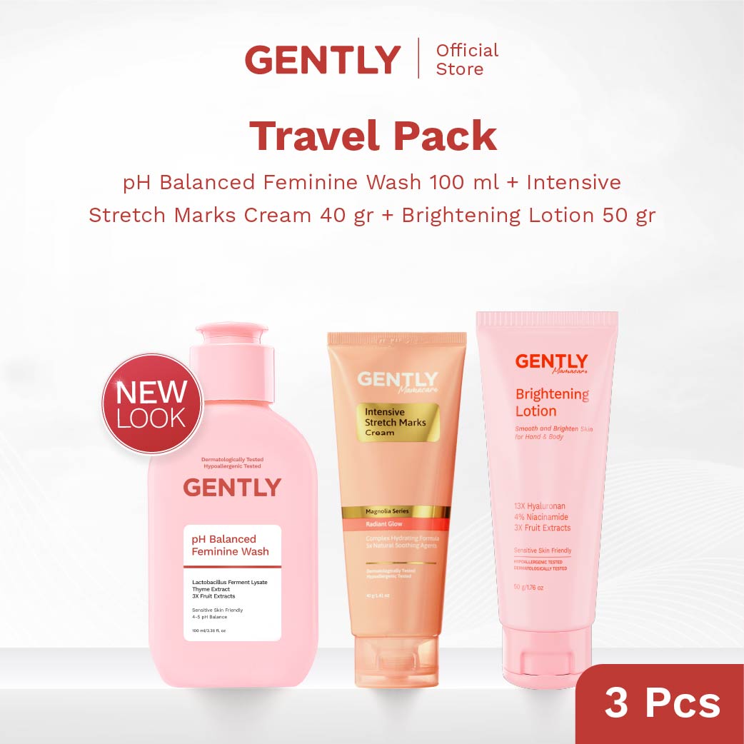 GENTLY pH Balanced Feminine Wash 100ml & 60ml - Pembersih Kewanitaan Kurangi Gatal, Bau, Keputihan - Natural & Lembut untuk kulit Sensitive - Dermatologically dan Hypoallergenic
