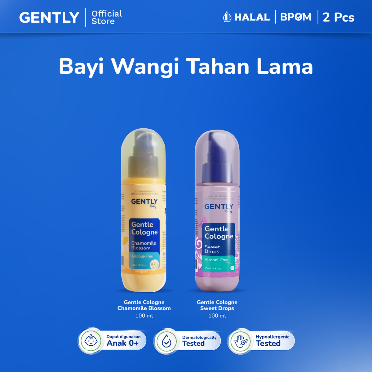 GENTLY Baby Gentle Cologne - Parfum Bayi Non Alkohol - Wangi Parfum Tahan Lama - Newborn & Sensitive-skin Friendly