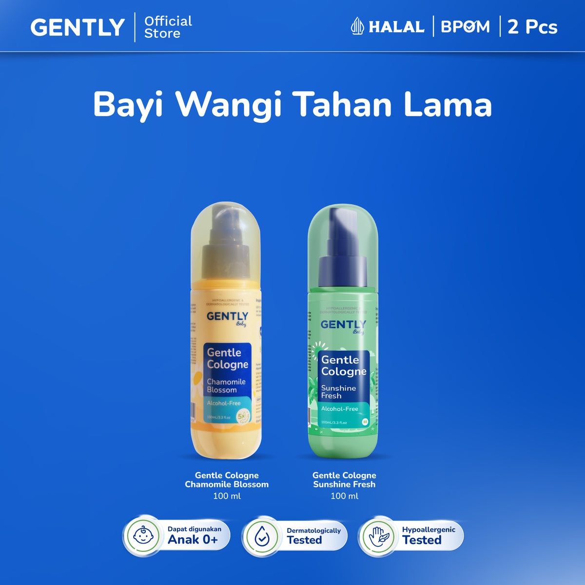 GENTLY Baby Gentle Cologne - Parfum Bayi Non Alkohol - Wangi Parfum Tahan Lama - Newborn & Sensitive-skin Friendly