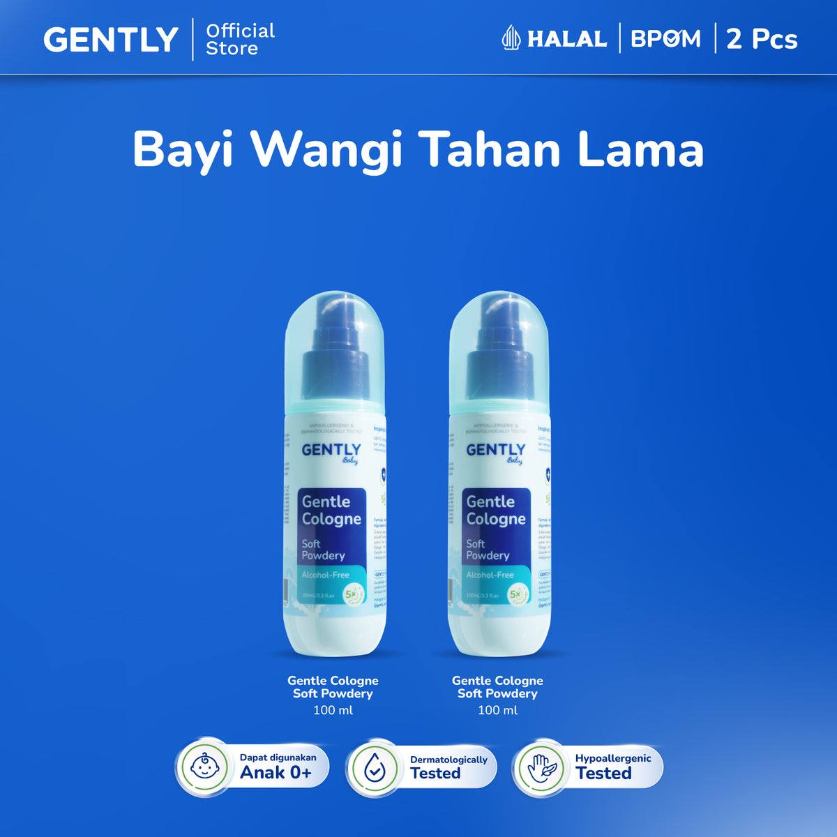 GENTLY Baby Gentle Cologne - Parfum Bayi Non Alkohol - Wangi Parfum Tahan Lama - Newborn & Sensitive-skin Friendly