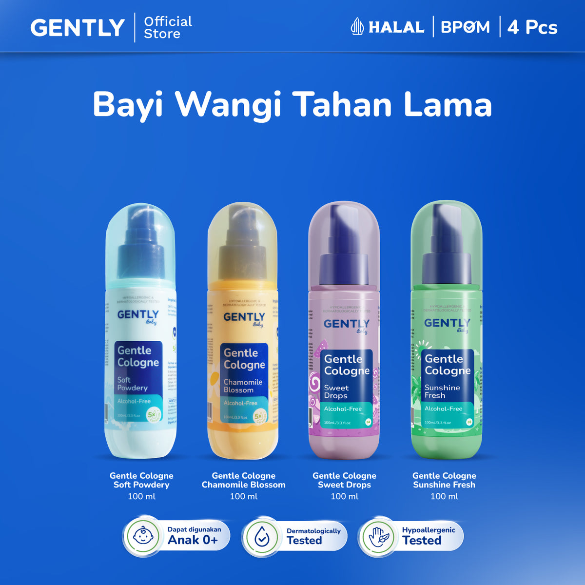 GENTLY Baby Gentle Cologne - Parfum Bayi Non Alkohol - Wangi Parfum Tahan Lama - Newborn & Sensitive-skin Friendly