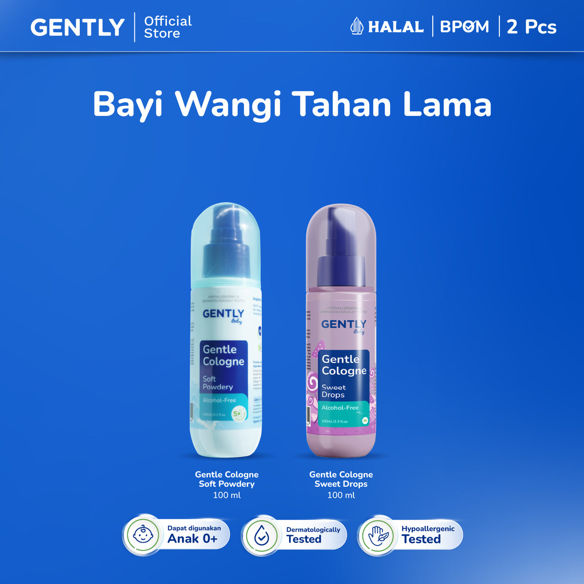 GENTLY Baby Gentle Cologne - Parfum Bayi Non Alkohol - Wangi Parfum Tahan Lama - Newborn & Sensitive-skin Friendly