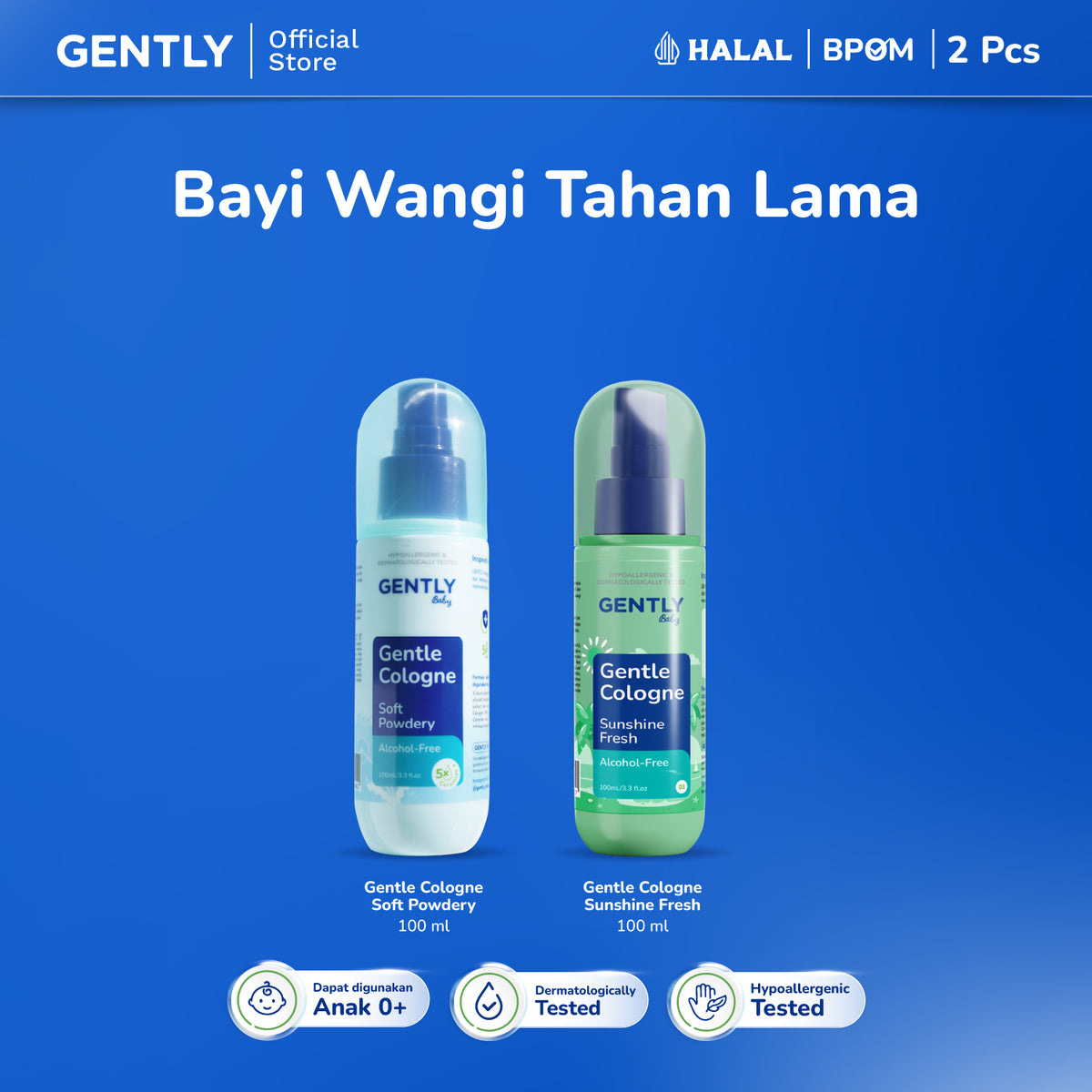 GENTLY Baby Gentle Cologne - Parfum Bayi Non Alkohol - Wangi Parfum Tahan Lama - Newborn & Sensitive-skin Friendly