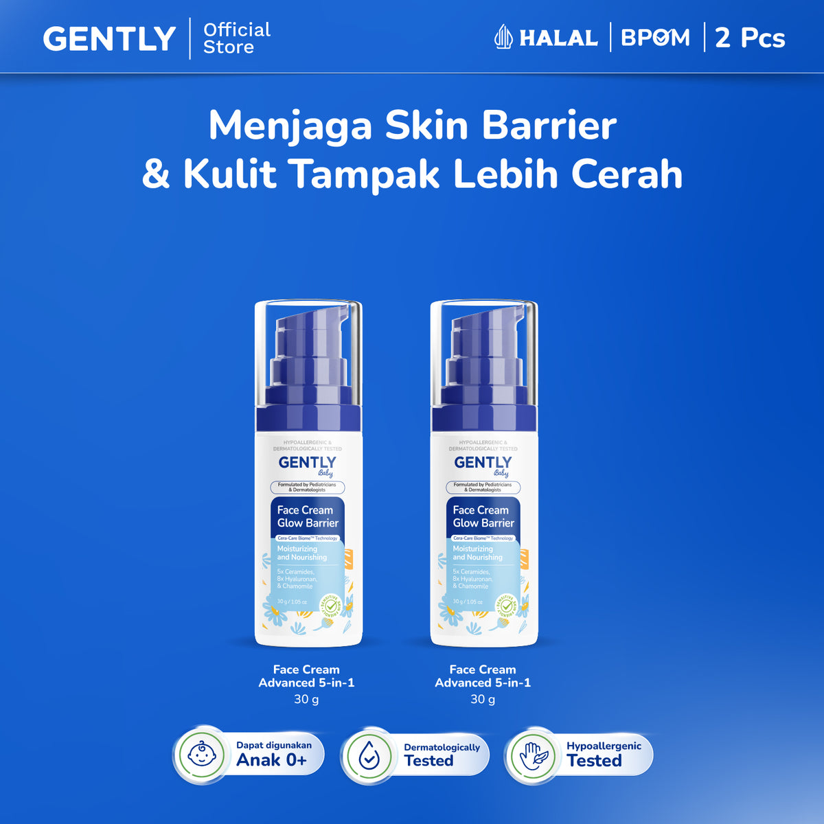 GENTLY Baby Face Cream Glow Barrier 30g | Pelembap Wajah Bayi Jaga Skin Barrier & Kulit Tampak Lebih Cerah | Skincare Bayi