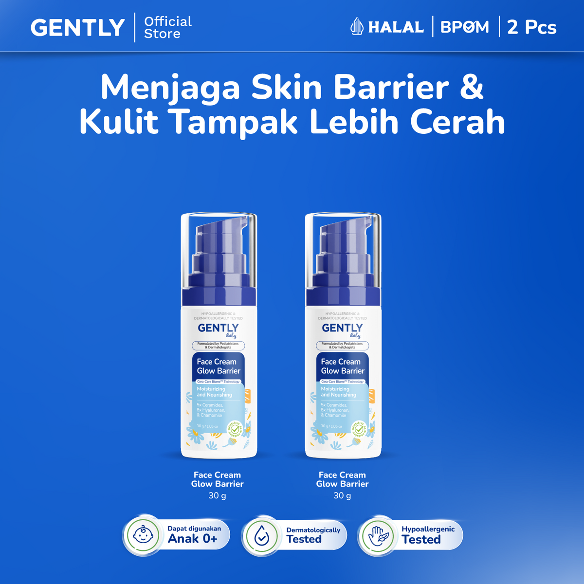 GENTLY Baby Face Cream Glow Barrier 30g | Pelembap Wajah Bayi Jaga Skin Barrier & Kulit Tampak Lebih Cerah | Skincare Bayi
