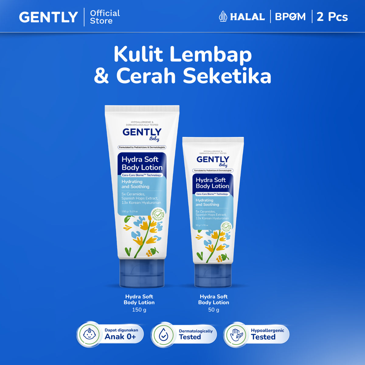 GENTLY Baby Hydra Soft Body Lotion 150g | Lotion Bayi Kulit Lembap 24 Jam, Sehat, Skin Barrier Terawat | Lotion Anak Untuk Kulit Kering dan Sensitif