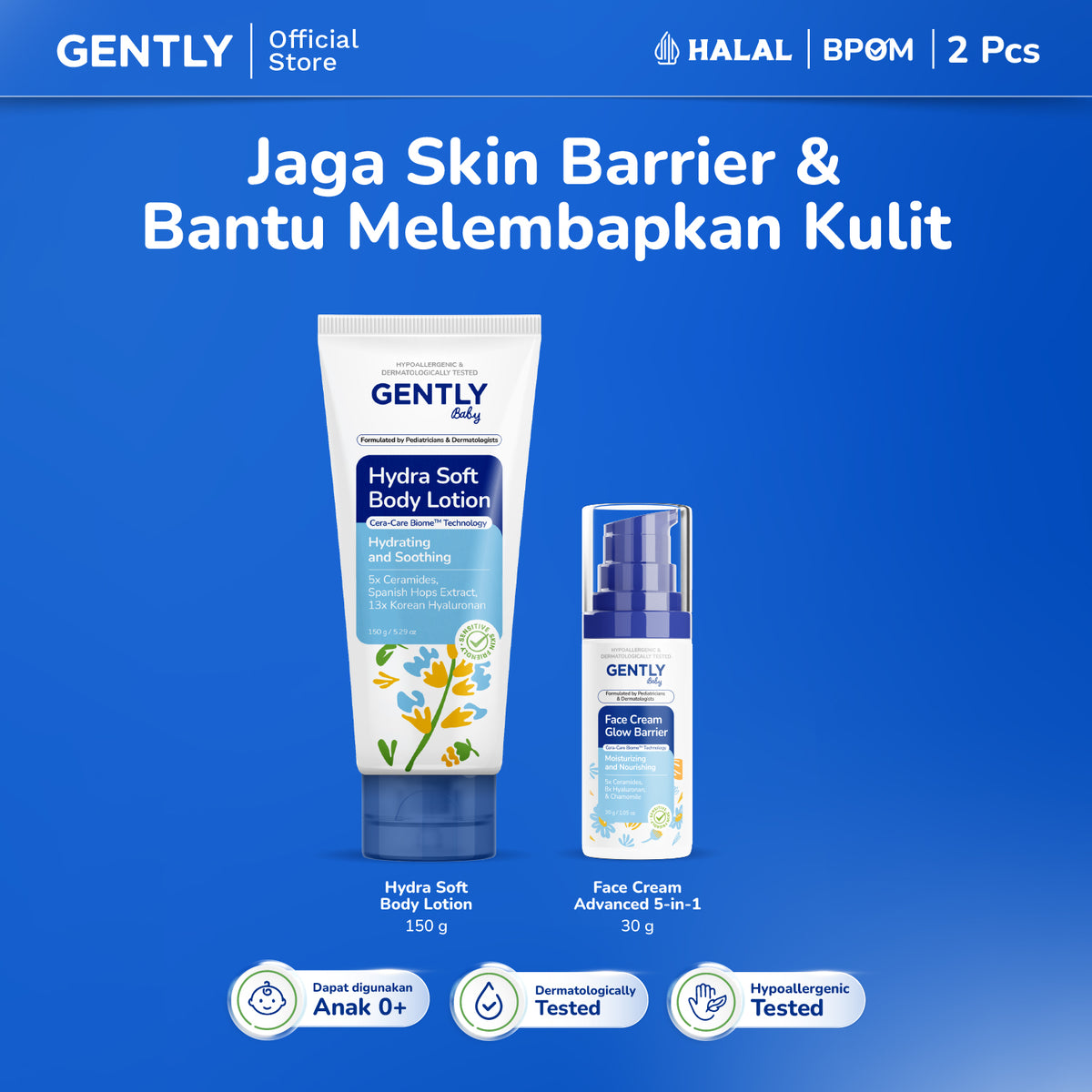 GENTLY Baby Hydra Soft Body Lotion 150g | Lotion Bayi Kulit Lembap 24 Jam, Sehat, Skin Barrier Terawat | Lotion Anak Untuk Kulit Kering dan Sensitif