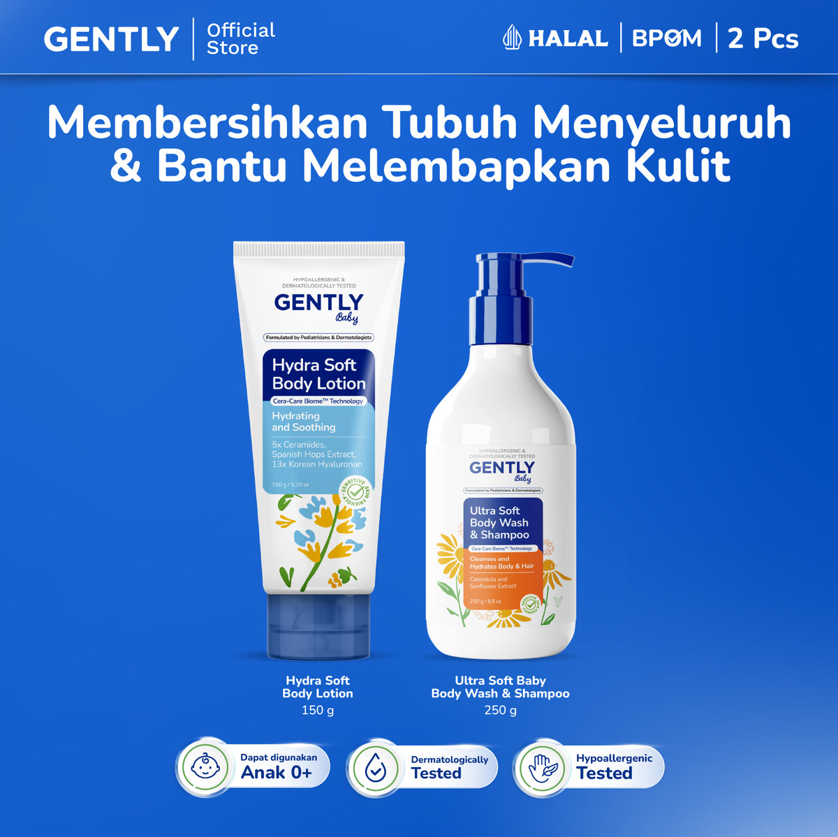 GENTLY Baby Hydra Soft Body Lotion 150g | Lotion Bayi Kulit Lembap 24 Jam, Sehat, Skin Barrier Terawat | Lotion Anak Untuk Kulit Kering dan Sensitif