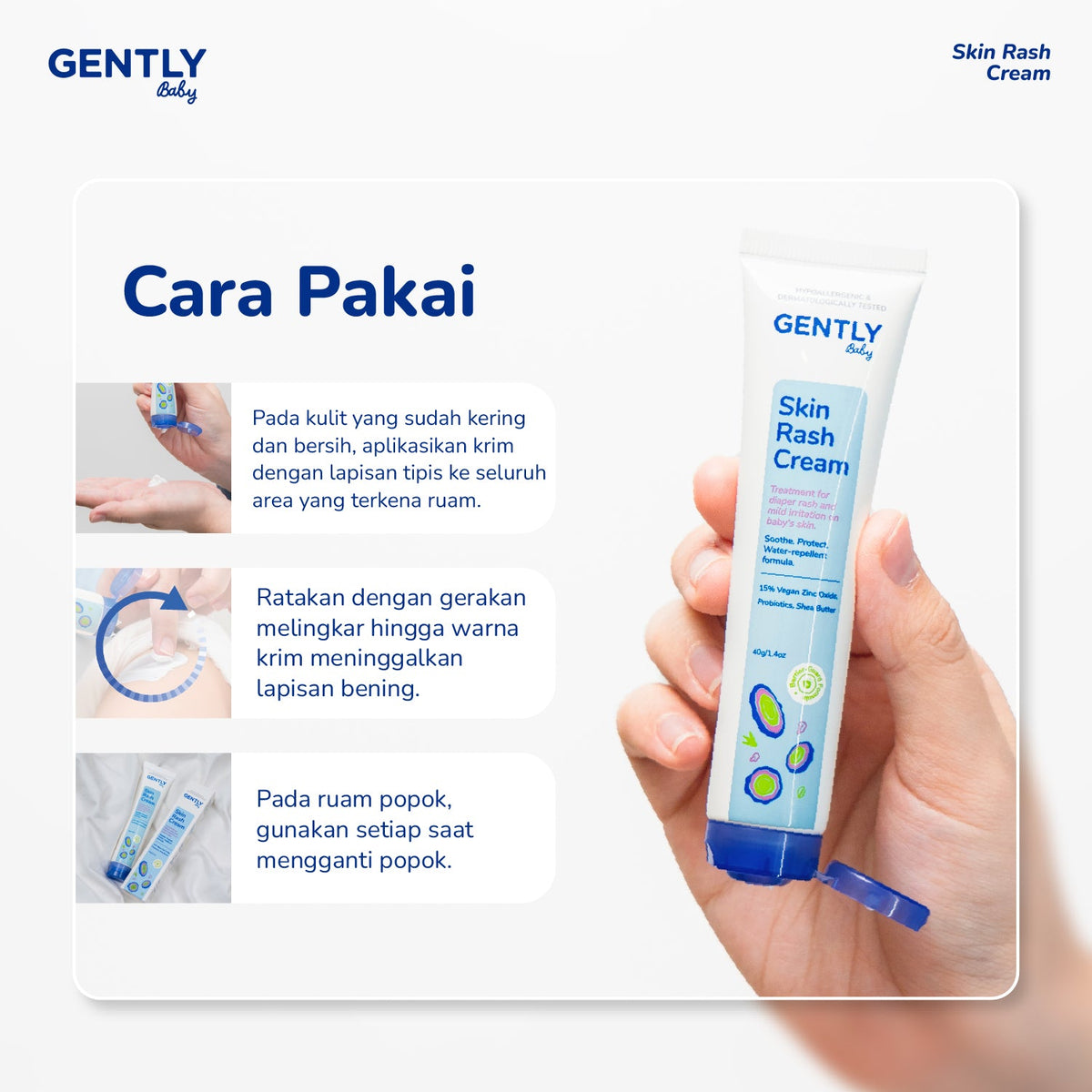 GENTLY  Baby Rash Cream 40 gr | Krim Pereda Ruam Popok pada Bayi