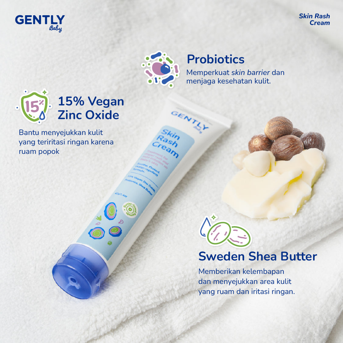 GENTLY  Baby Rash Cream 40 gr | Krim Pereda Ruam Popok pada Bayi