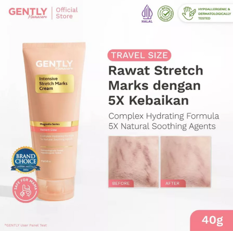 GENTLY Intensive Stretch Marks Cream 40 g | Complex Hydrating Formula  5X Natural Soothing Agent | Skincare Ibu Hamil dan Menyusui Terdaftar BPOM | Cream untuk Menyamarkan Peregangan Kulit dan Membantu Melembapkan