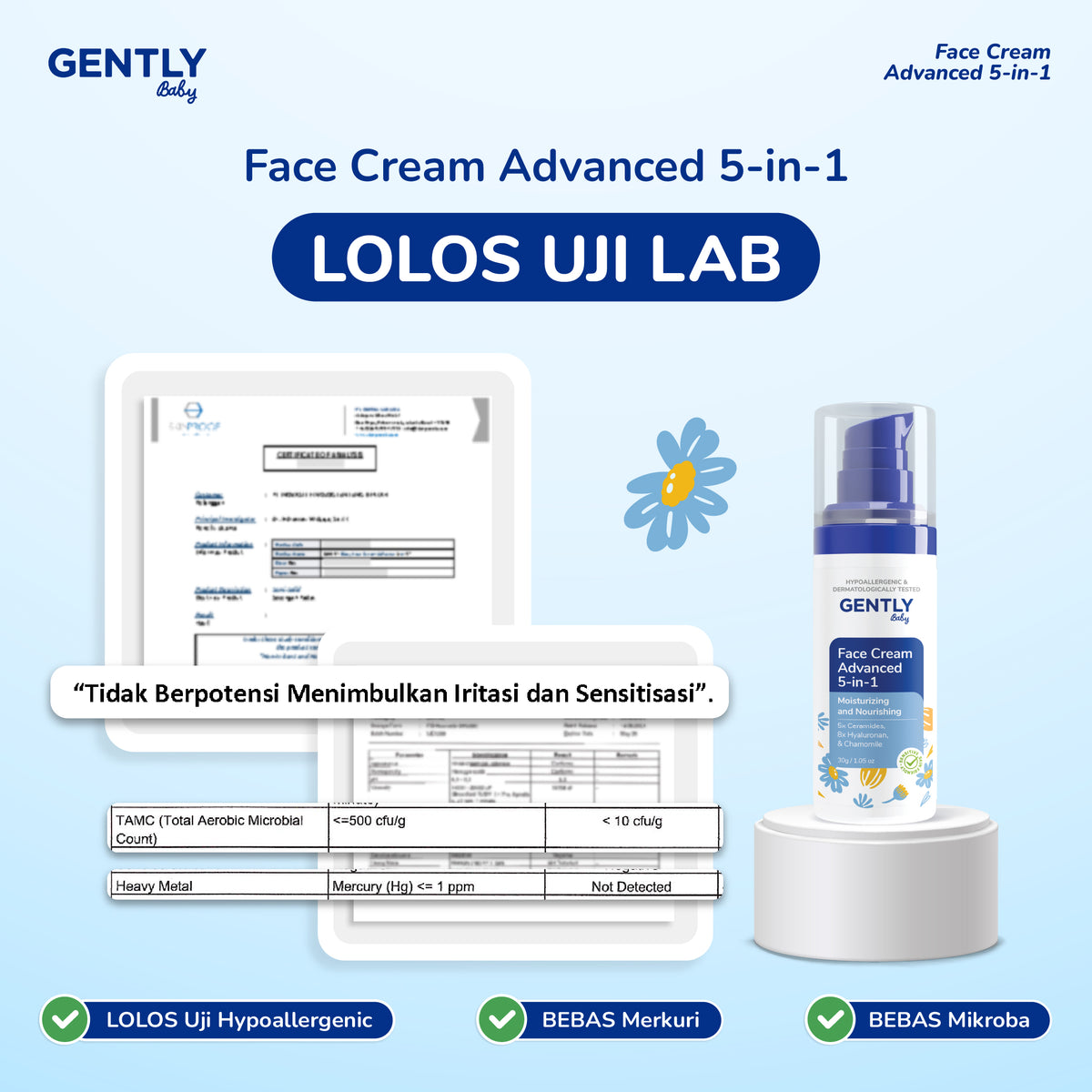 GENTLY Baby Face Cream Glow Barrier 30g | Pelembap Wajah Bayi Jaga Skin Barrier & Kulit Tampak Lebih Cerah | Skincare Bayi