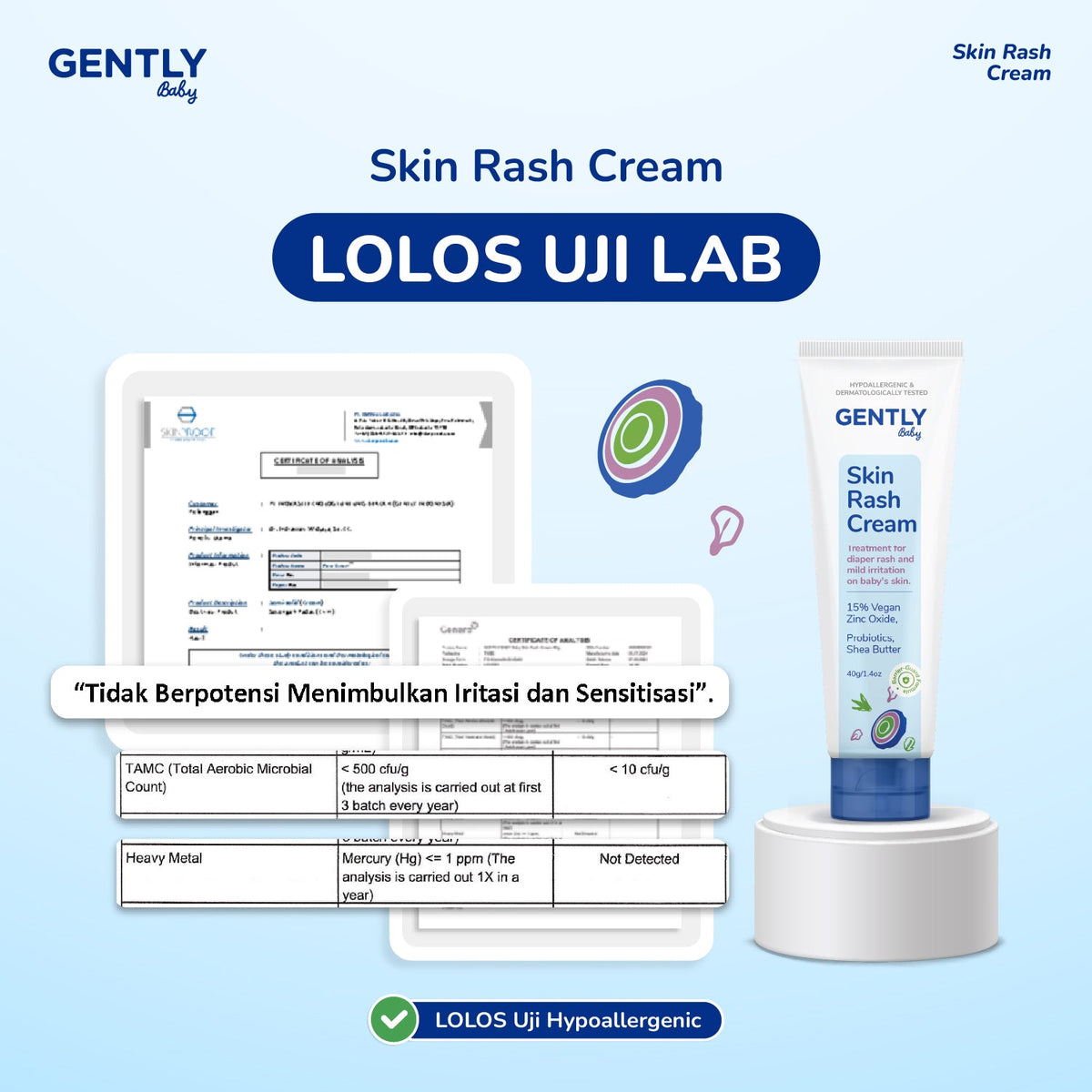GENTLY  Baby Rash Cream 40 gr | Krim Pereda Ruam Popok pada Bayi