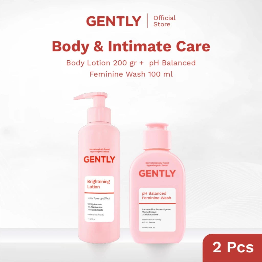 GENTLY pH Balanced Feminine Wash 100ml & 60ml - Pembersih Kewanitaan Kurangi Gatal, Bau, Keputihan - Natural & Lembut untuk kulit Sensitive - Dermatologically dan Hypoallergenic